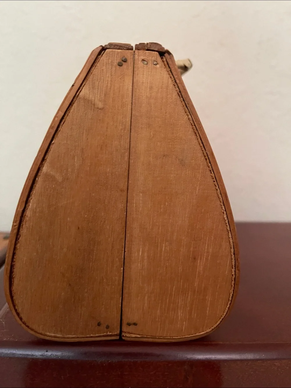 Vintage Wooden Box Purse Mid Century Embossed Leatherette Carved Frame Handbag